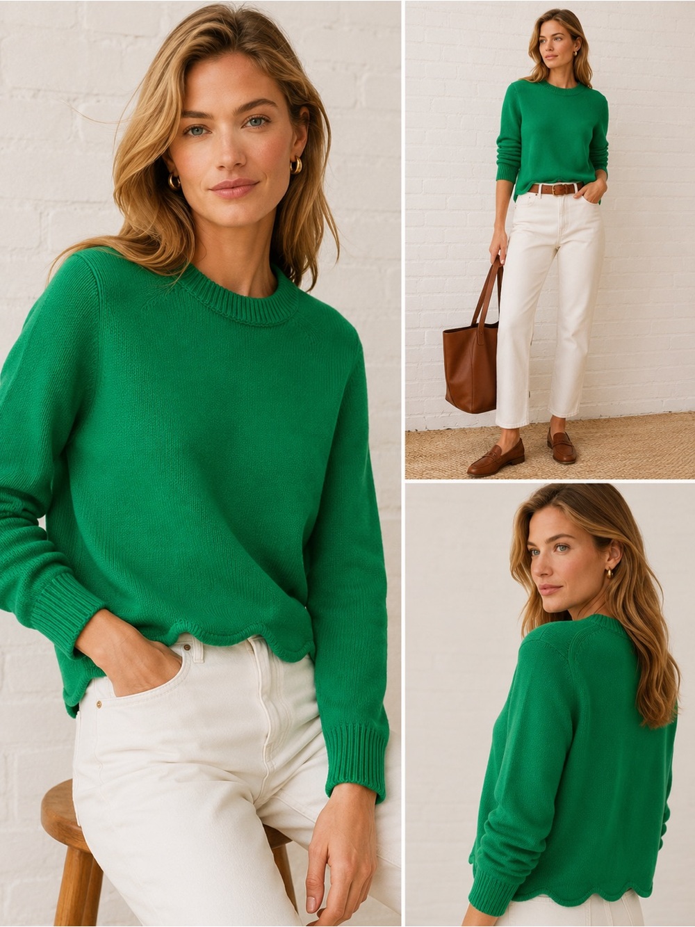 J.Crew Factory Scalloped Hem Sweater NWT Bright Green Size Large